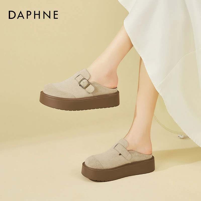 达芙妮勃肯半拖鞋女2025新款春夏厚底包头休闲凉鞋外穿软底懒人鞋