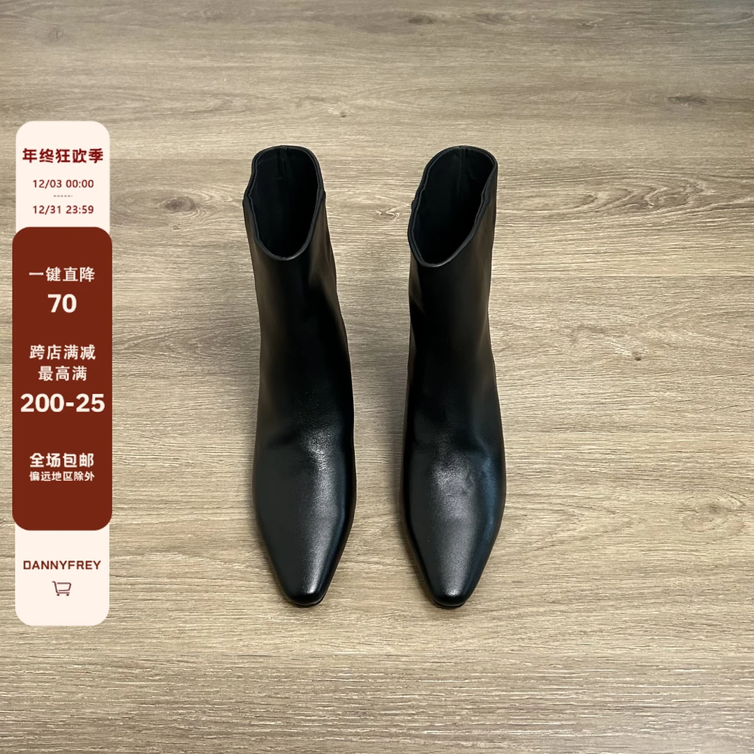 Dannyfrey秋季新款牛翻皮复古风酷飒女百搭显瘦内增高中筒靴4CM
