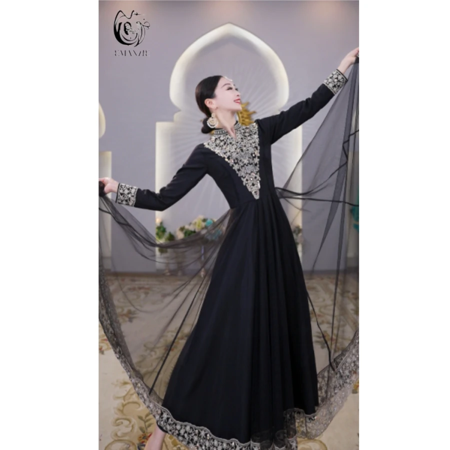 A2629依曼之舞异域风情新疆舞连衣裙女装摆刺绣洋气跳舞连衣裙