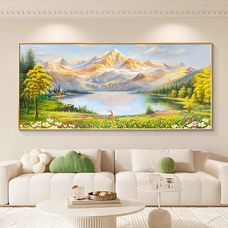 高级感金山聚宝盆G山水风景客厅沙发背景墙装饰画背景墙挂画