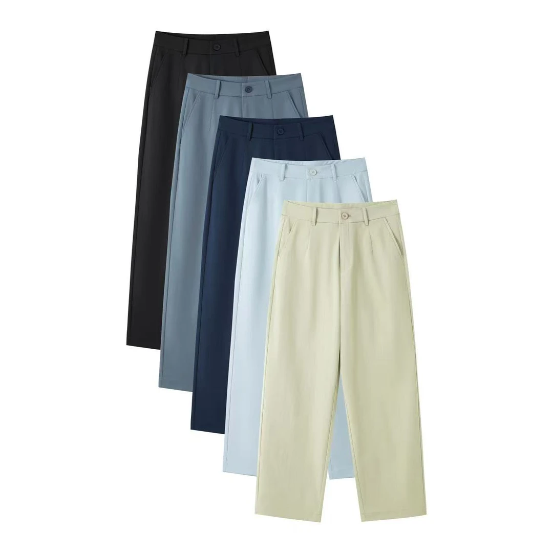 【妍茹定制】新品女极简风显瘦高腰夏款直筒九分裤抗部免熨烫8888