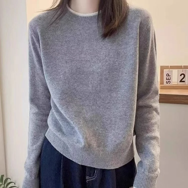 DL-圆领多色休闲百搭时尚针织衫修身长袖洋气显瘦内搭女款针织衫