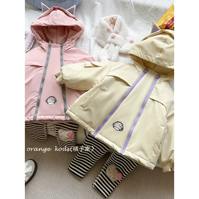 女童棉衣外套新款韩版洋气纯色双拉链儿童加厚棉服保暖HS55083