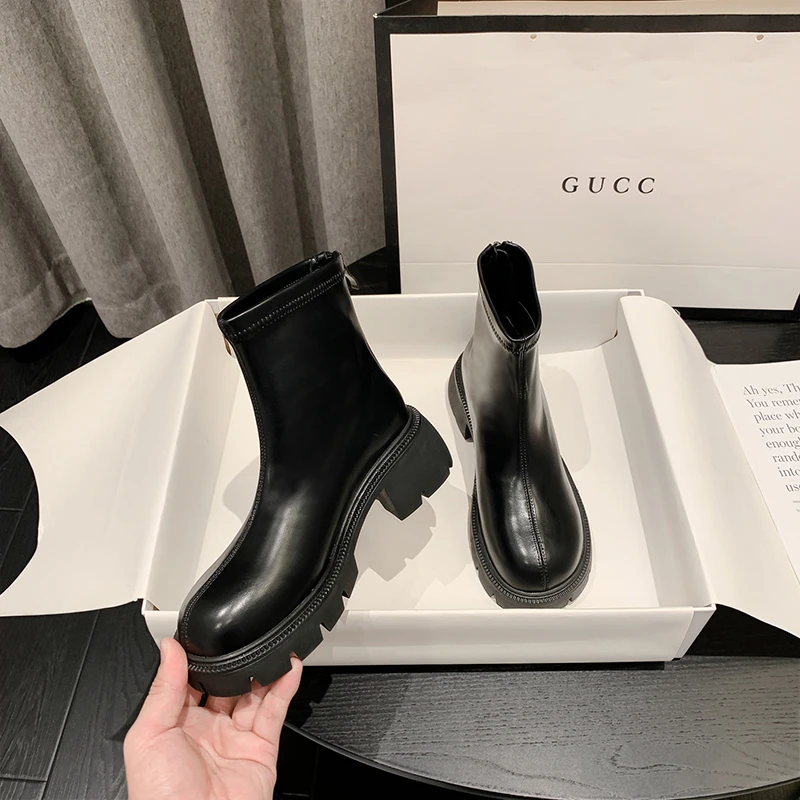 313233小码女鞋2025秋冬新款粗跟厚底增高女短靴时尚百搭马丁靴女