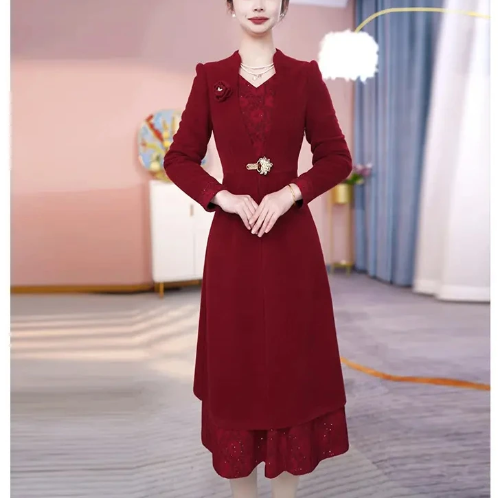 JG-24D301 新款2025年冬季时尚气质优雅显瘦假两件连衣裙 M-4XL