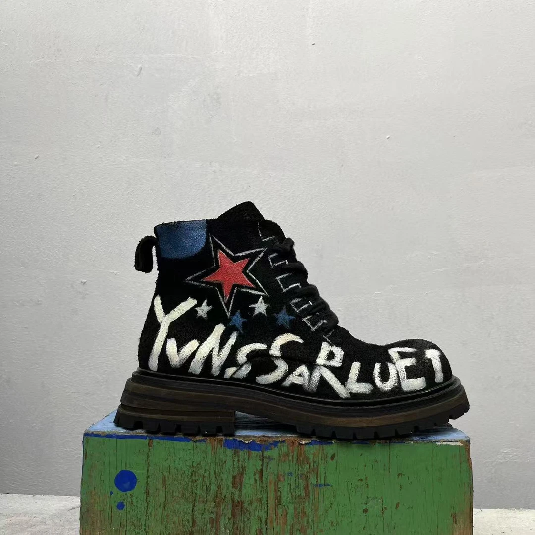 秋冬原创设计师艺术家联名款百搭牛皮马丁靴子