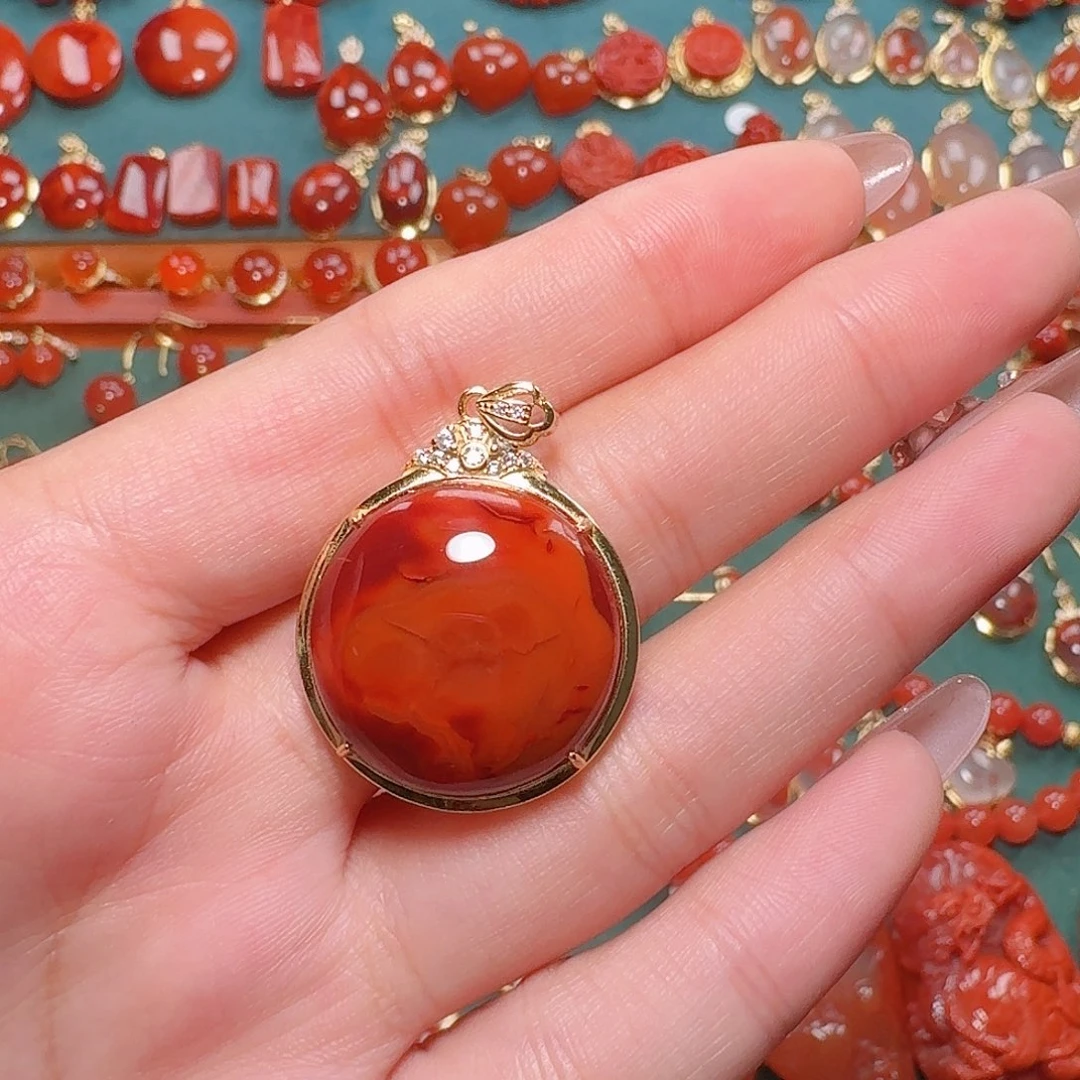 南红玛瑙银S925镶嵌吊坠