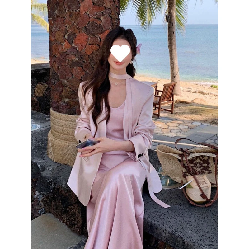 2025年春季新款韩系西装外套连衣裙套装女高级感吊带裙两件套ins