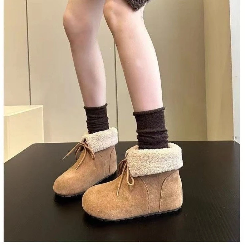 两穿翻领厚底勃肯雪地靴女2025冬季新款百搭防滑短靴加绒保暖棉鞋