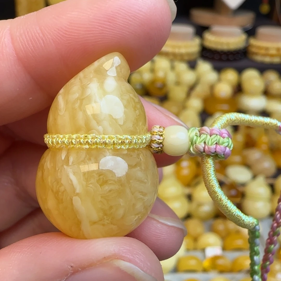琥珀未镶嵌套链微瑕疵不退换天然俄料虎皮妖花蜜蜡葫芦吊坠