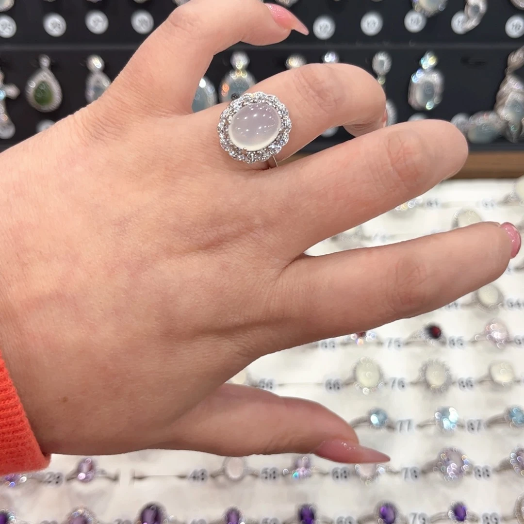 银S925镶嵌岫玉戒指