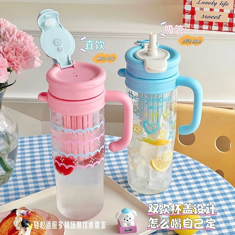 1500ML大容量高颜值夏季双饮手柄冰霸杯吸管杯便携泡茶水杯