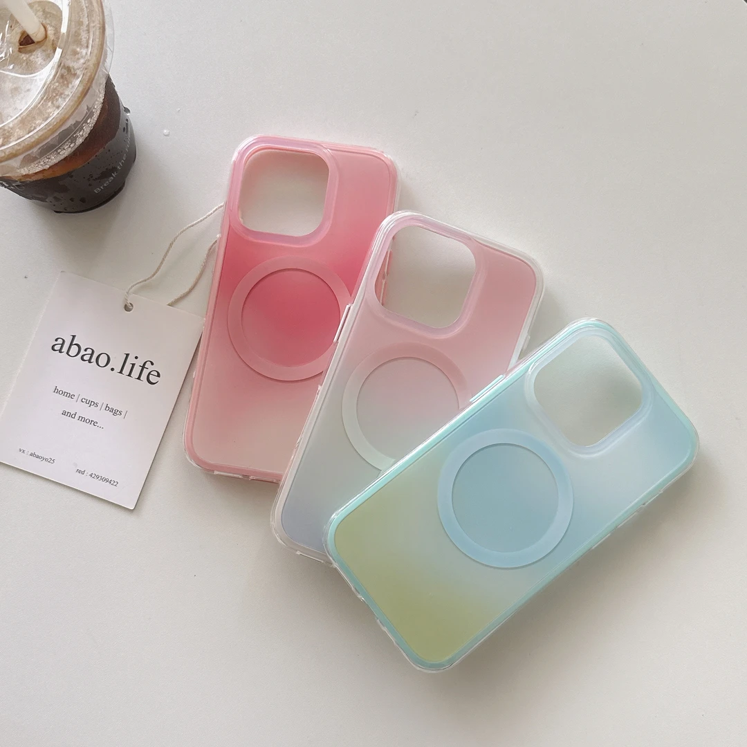 三色渐变适用于苹果16promax防摔手机壳iPhone15新款14简约时尚