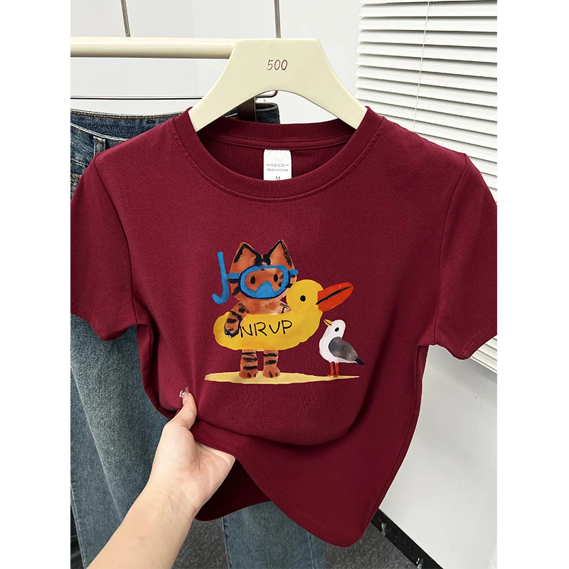 春装女款爆款2025新款短袖t恤女洋气正肩圆领上衣显瘦百搭打底衫