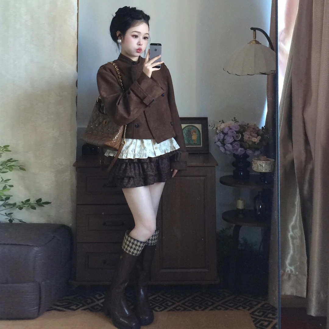 美式复古小个子夹克短外套女秋冬季2025新款宽松显瘦长袖开衫上衣