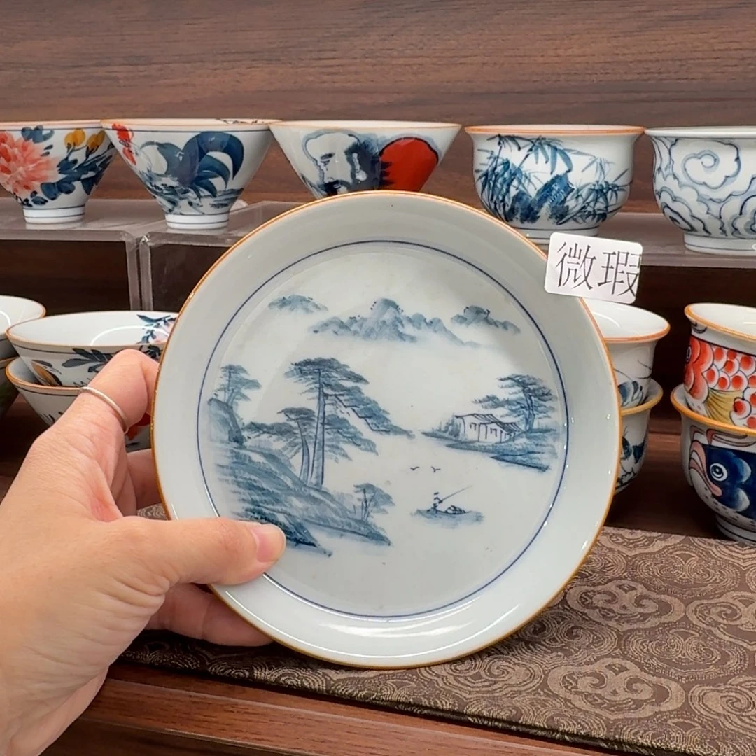 釉下手绘茶具微瑕