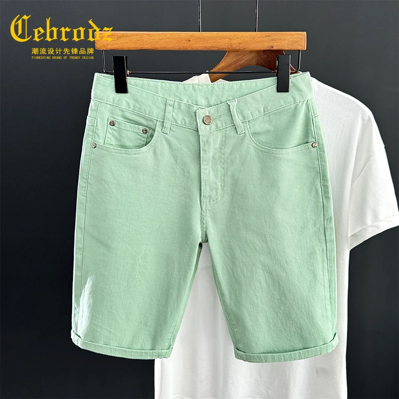 法国Cebrodz牛仔五分裤男2025新款宽松直筒中裤男士休闲棉质短裤