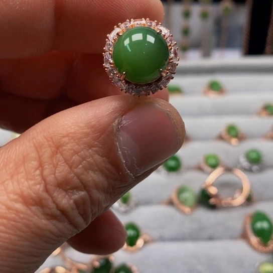 和田玉（碧玉）戒指银S925镶嵌面**海