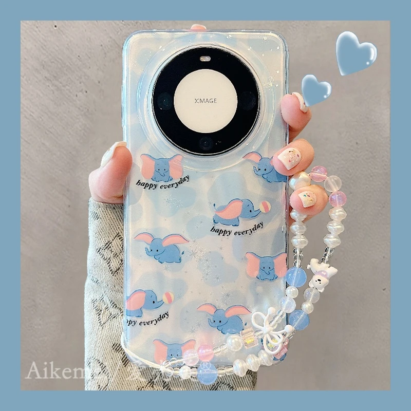 适用华为mate70pro+手机壳可爱卡通Mate60pro+极光镭射小飞象链条