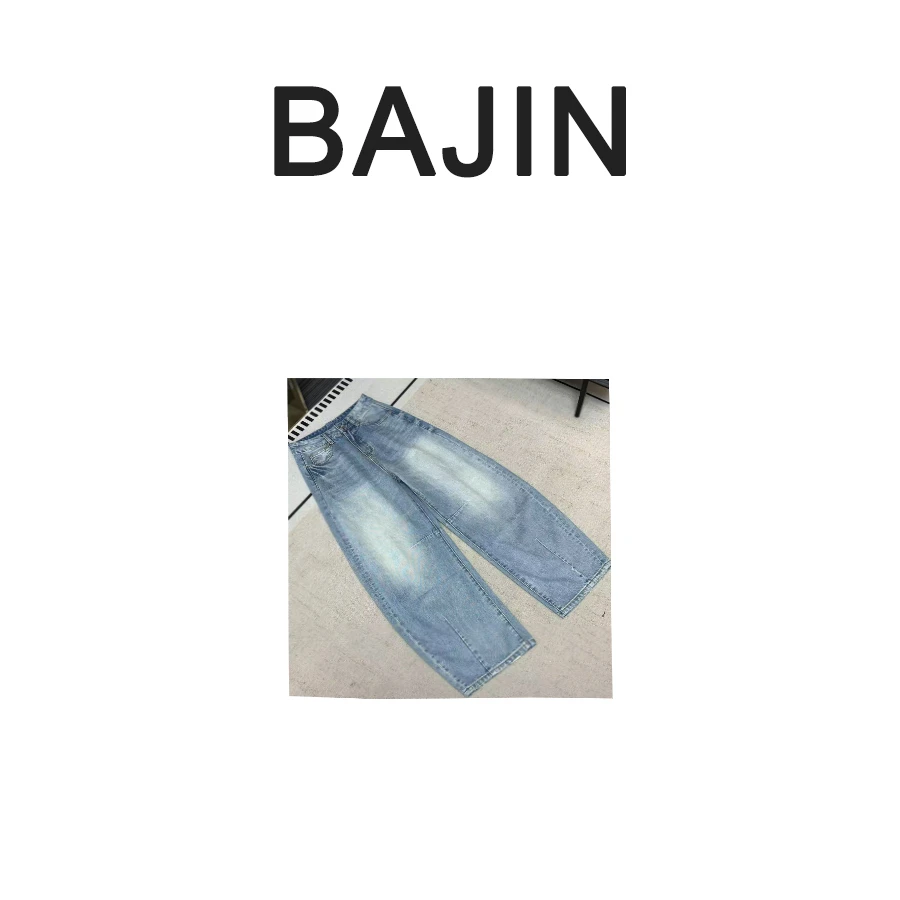 20685【夏季新品弯刀裤牛仔裤】水洗复古做旧棉感磨白高腰休闲