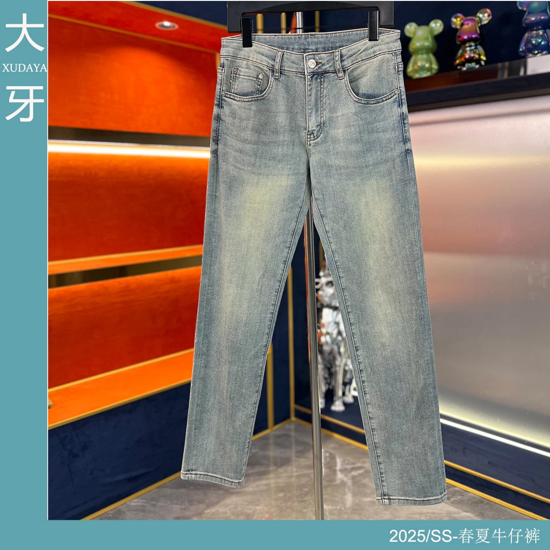 【大牙】531# 瀑布蓝牛仔裤男2025春夏男时尚百搭弹力修身小直筒