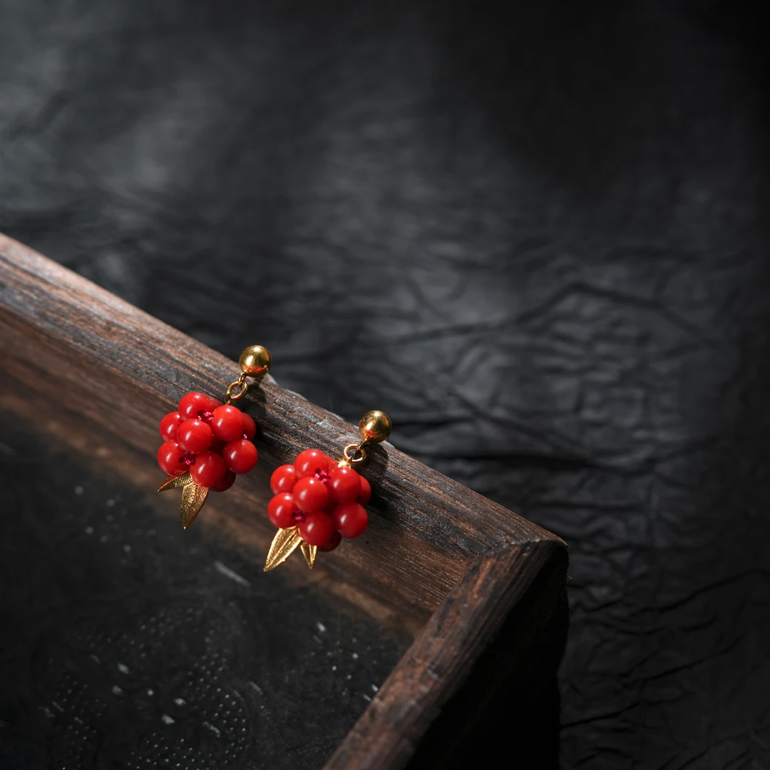 『博姐臻选』·云染丨珊瑚18K金典藏级耳钉*E1586