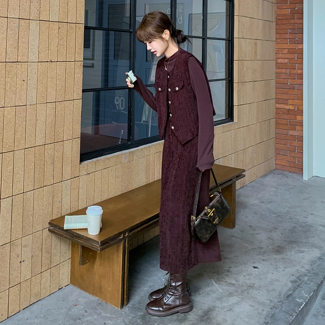 小香风马甲半高领打底衫半身裙三件套秋2025新款小个子短款套装女