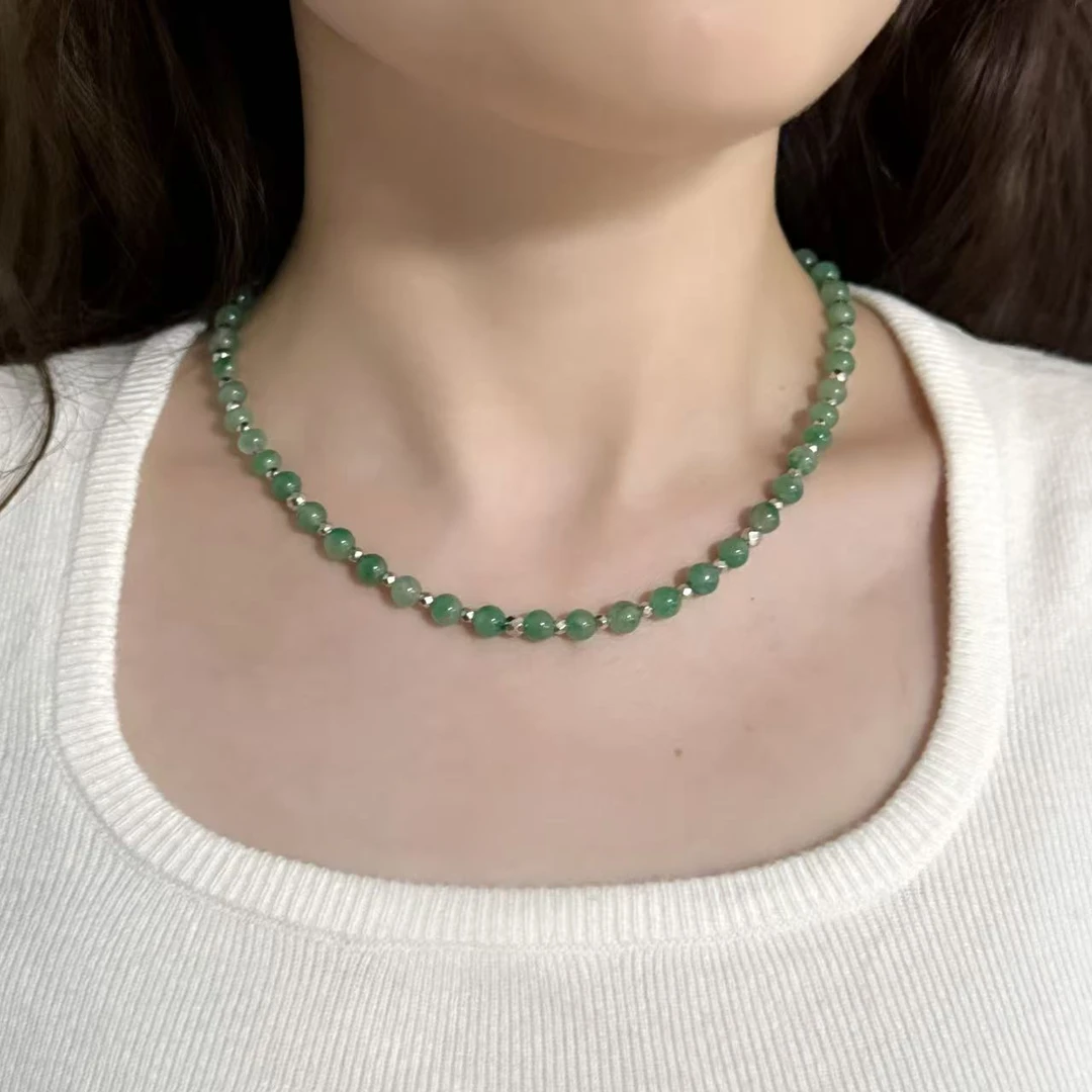 链子925银石英石（处理） 新中式国风天然绿色石项链女国潮原创设计