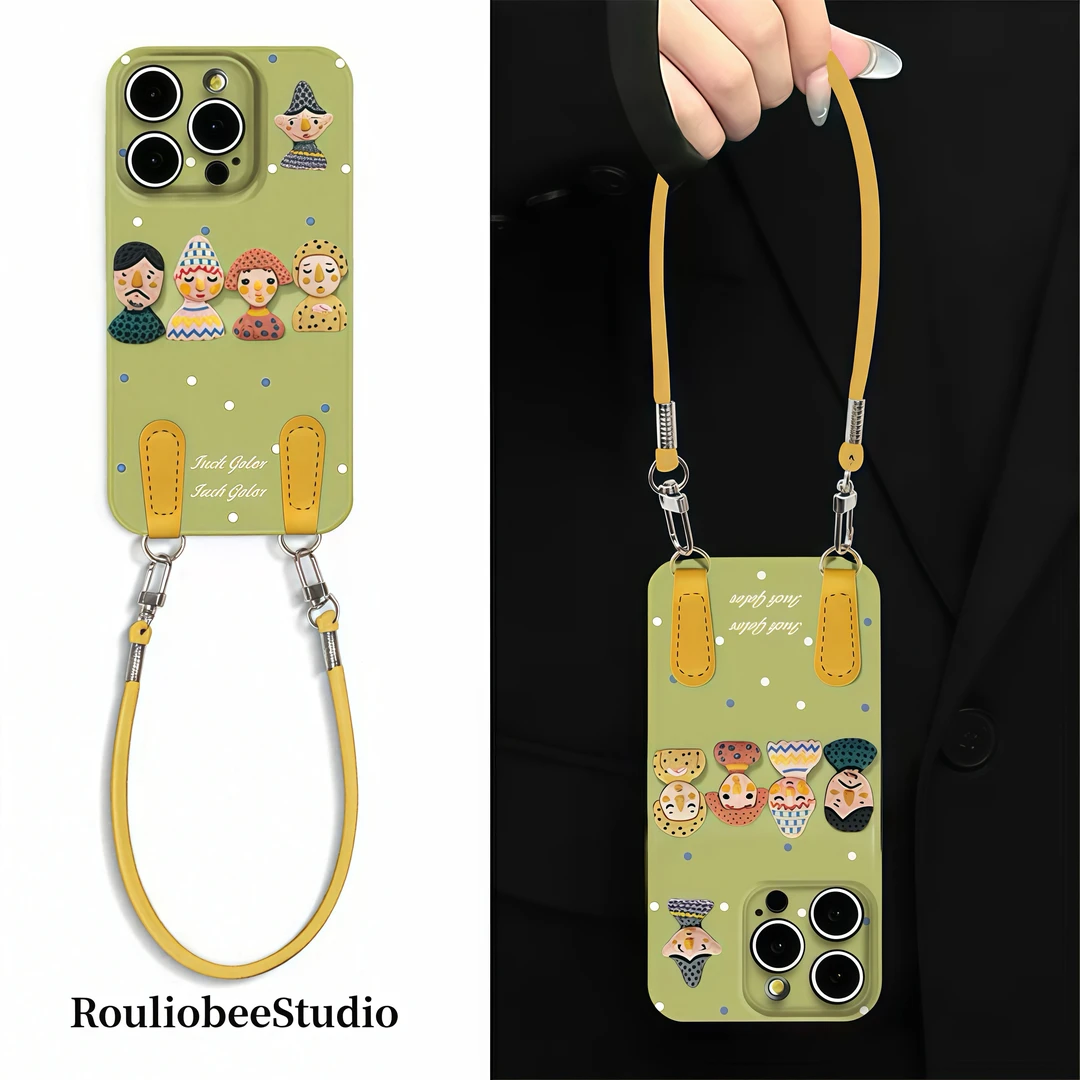 卡通小人偶贴件挂绳适用苹果16promax手机壳14华为vivo小米15oppo