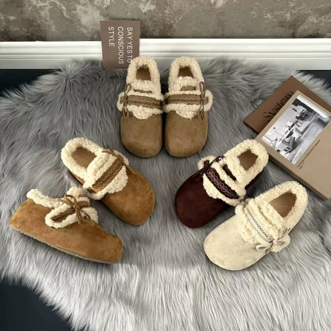 保暖勃肯鞋女款2025新款爆款秋冬加绒厚底百搭网红一脚蹬面包棉鞋