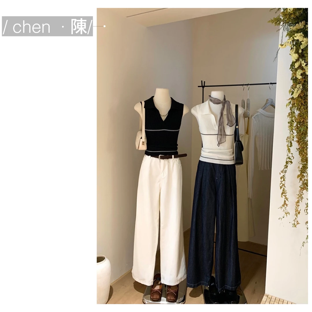 chen·陳【气质设计感】撞色针织无袖上衣
