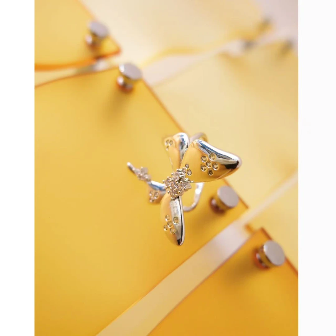 铜合金锆石戒指 小众设计蝴蝶开口戒指46316