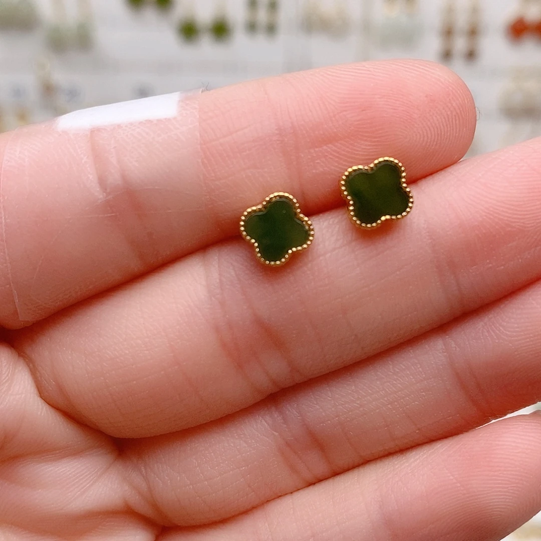 和田玉银S925镶嵌耳饰