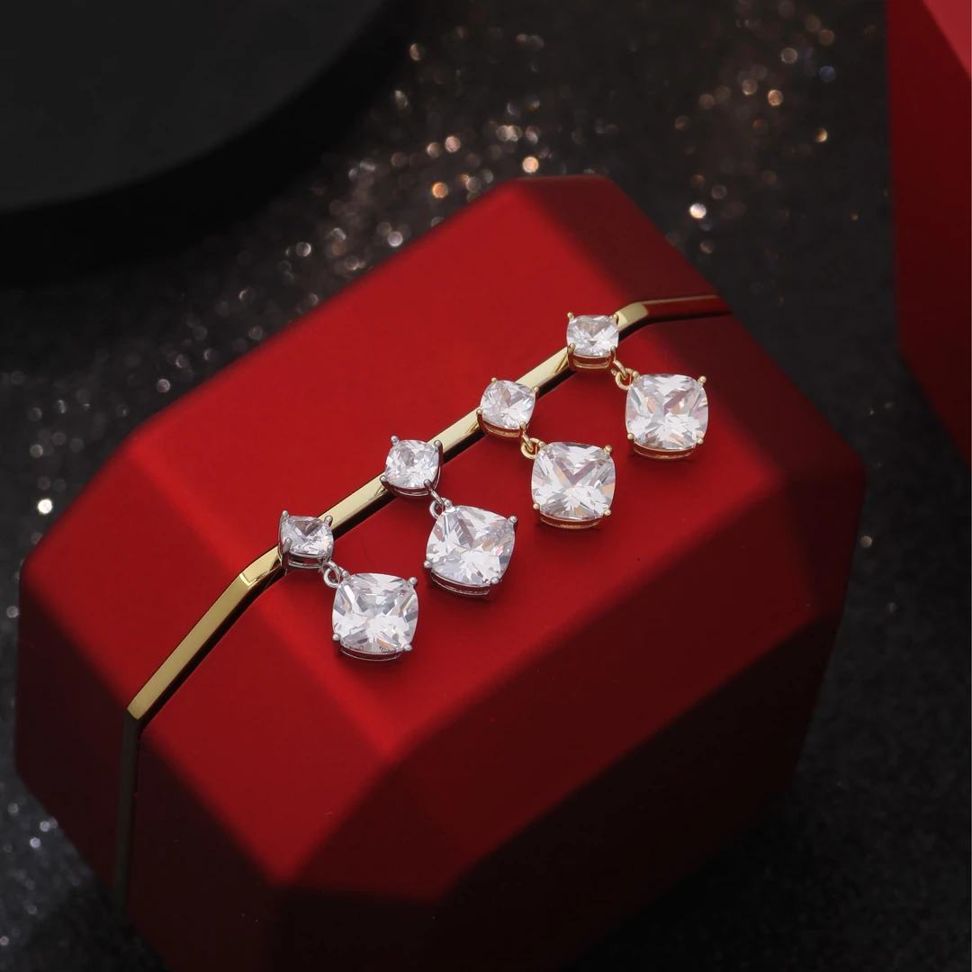 铜合金耳饰 《货号9407》超闪烟花切方糖小吊坠精致耳环