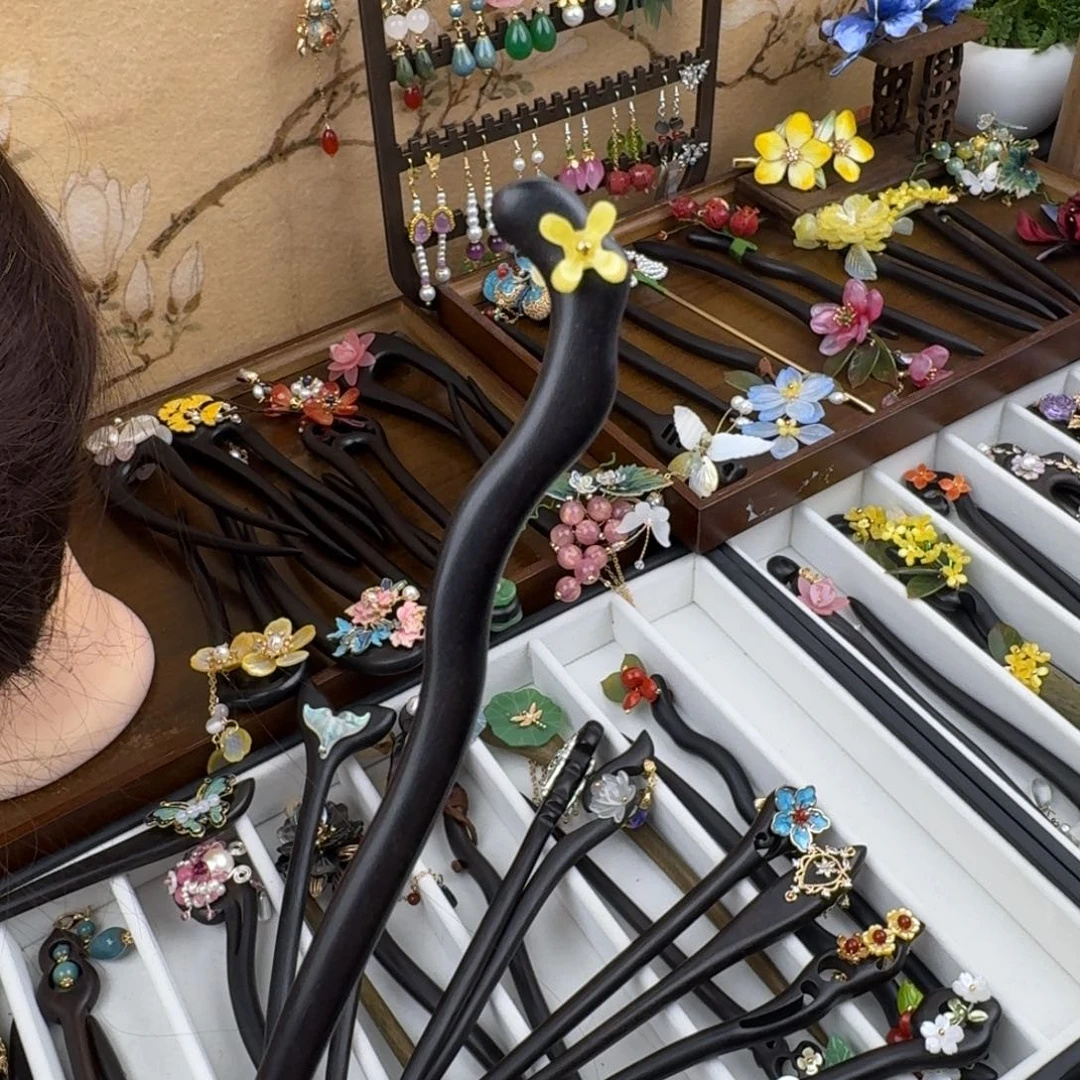 千***、木质非金属18厘米桂花黑檀木发簪