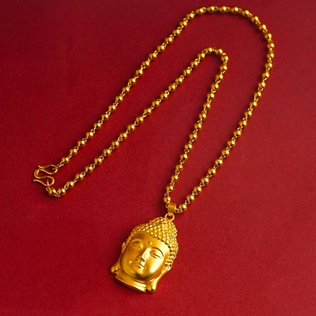 新中式 爆款大佛头吊坠  金色古法佛头项链挂坠cc