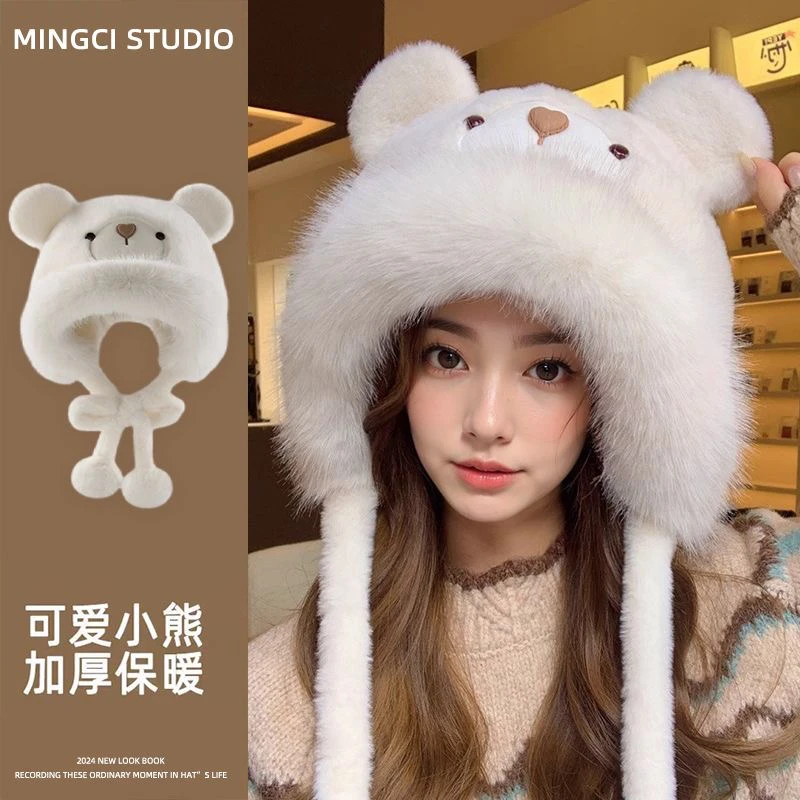 新款帽子冬天毛茸茸猫耳朵冬季加厚保暖护耳帽可爱雷锋多巴胺骑车