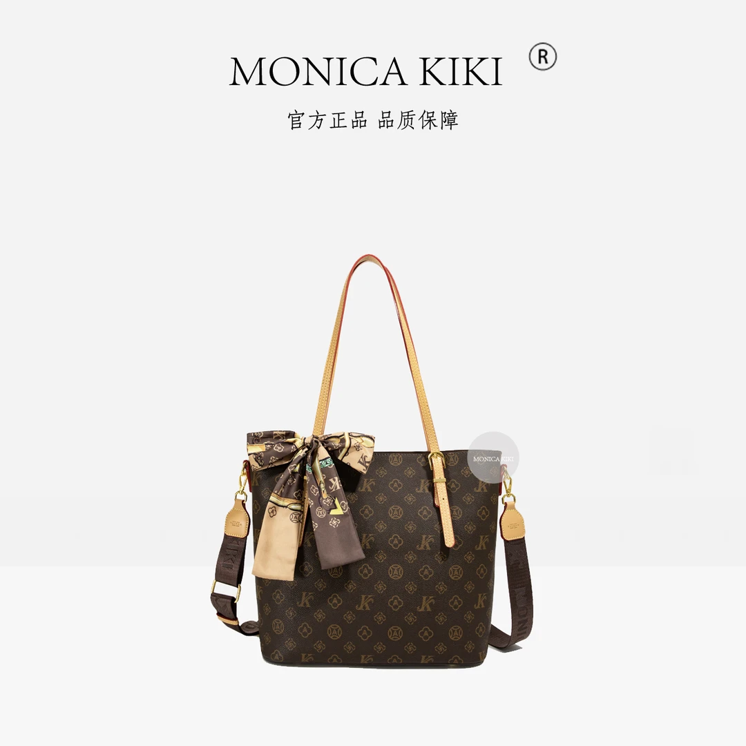 新款时尚马车斜挎包单肩抽绳腋下子母包单肩包经典复古水桶包印花