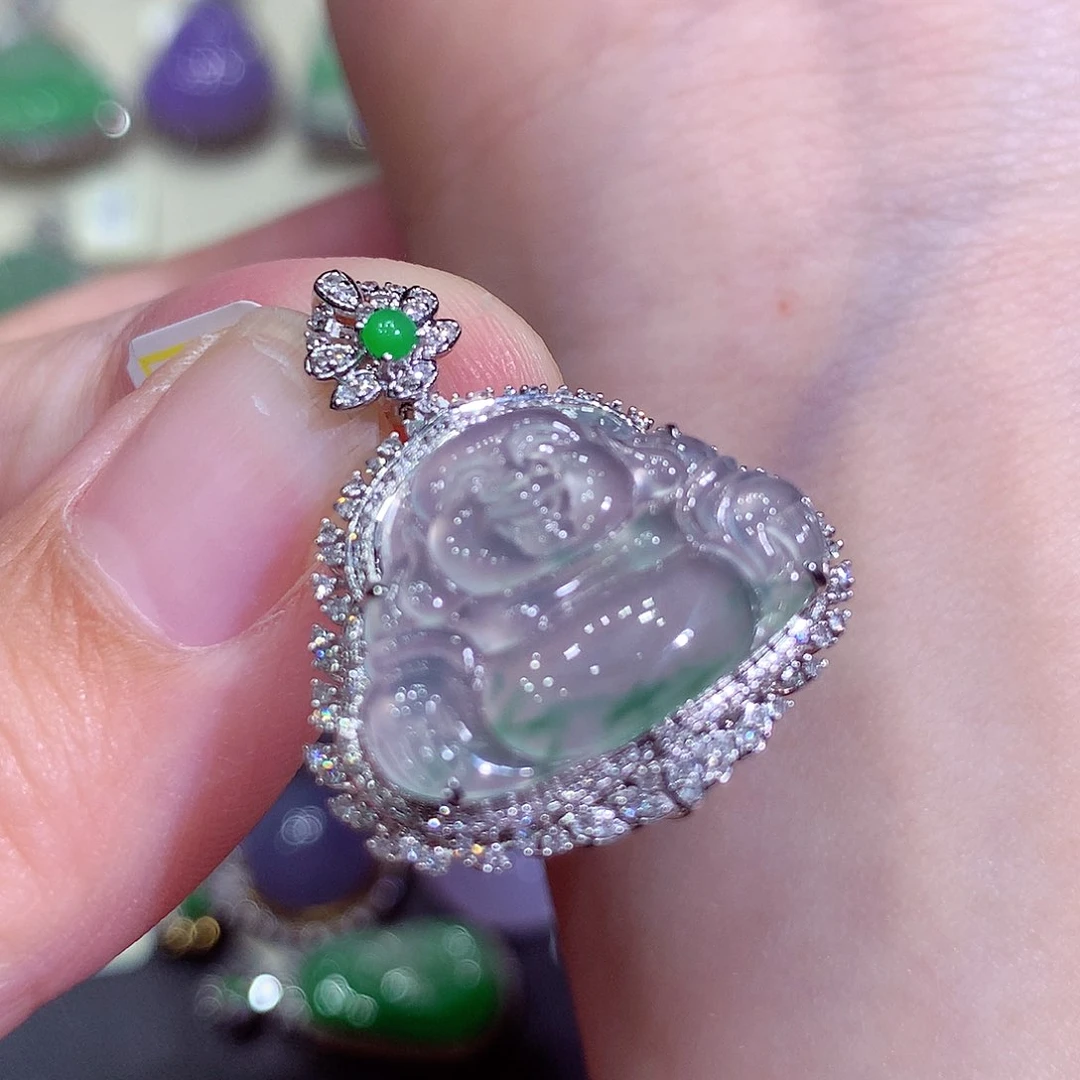 吊坠(不含链)18K金镶嵌翡翠