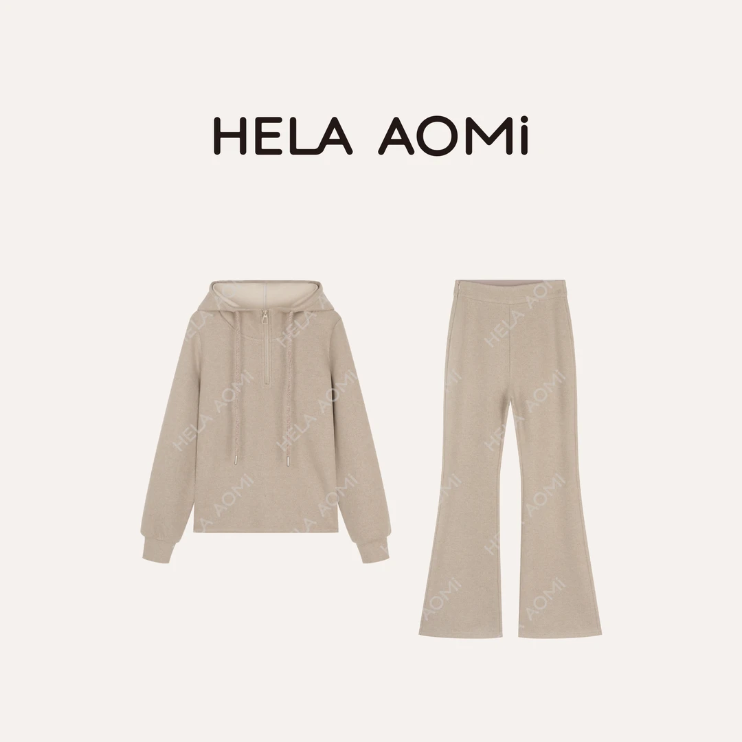 HELA AOMI “暖炉套装”绵羊毛桑蚕丝醋酯连帽休闲套装CY5CB99629