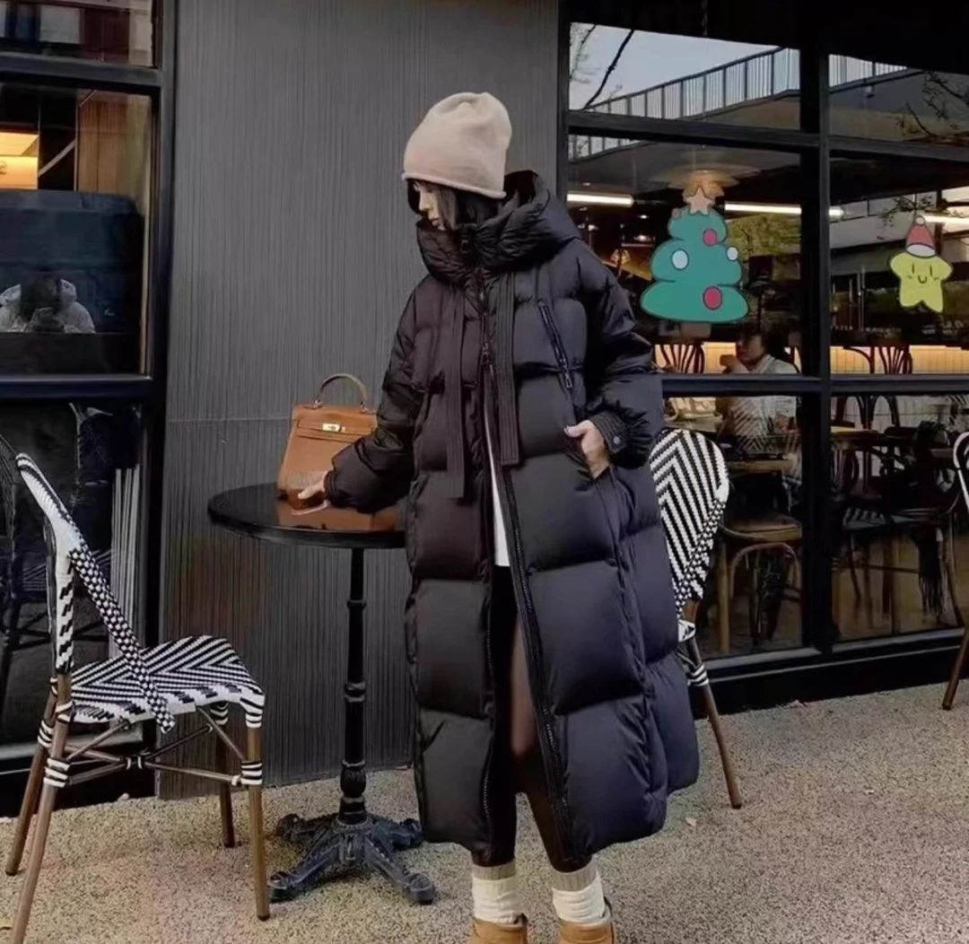 【现货+运费险】飘带款设计时尚百搭冬季保暖长款羽绒服女士外套