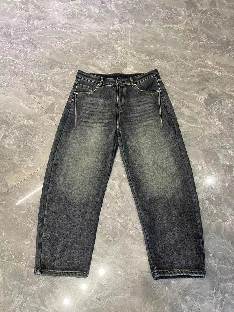 冬季男士加绒水洗渐变复古直筒牛仔裤24C468