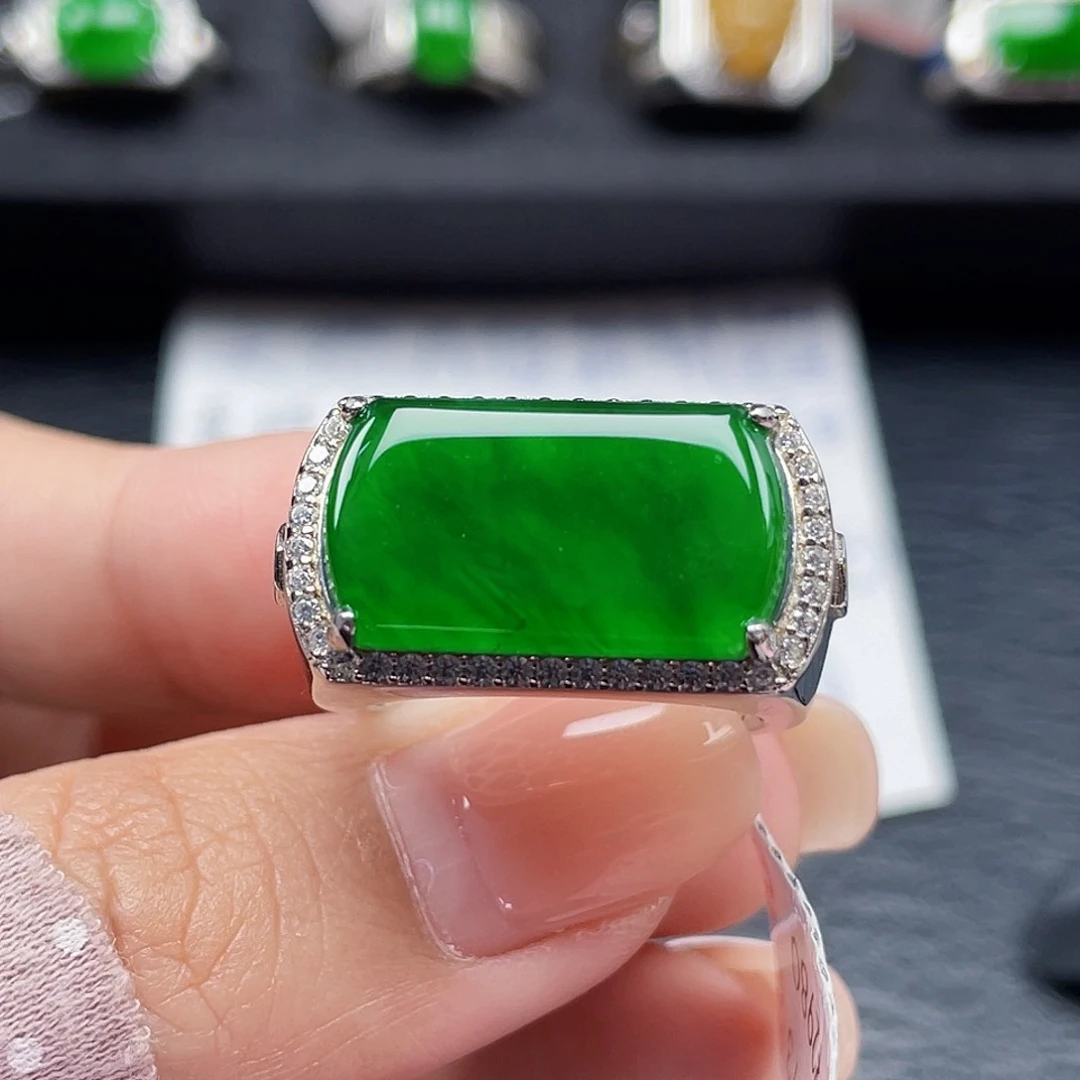 子***烤翡翠戒指银S925镶嵌天然a货翡翠没运费险2873