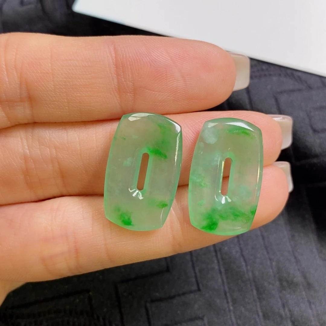 翡翠未镶嵌耳饰飘花雪花棉方糖