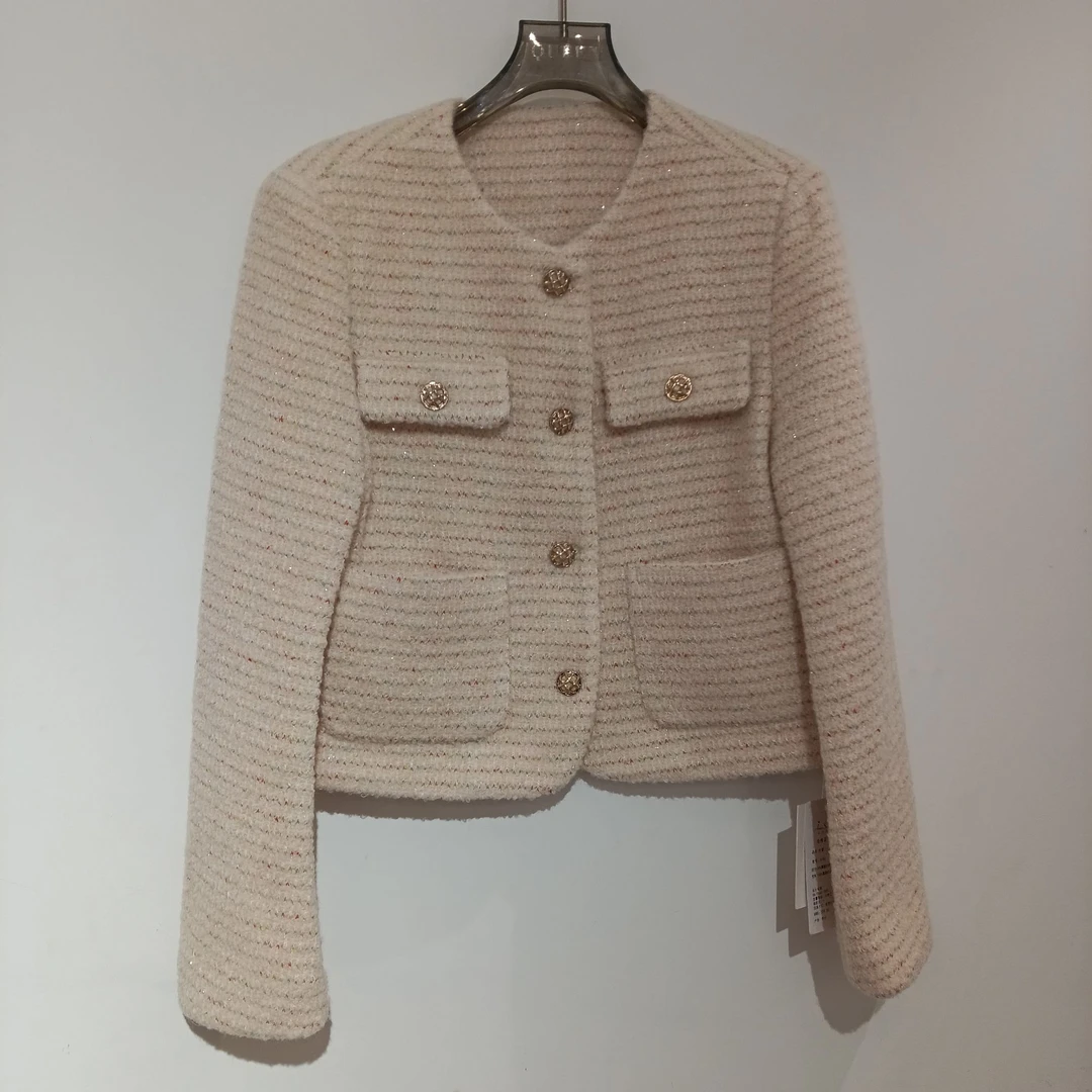 断码福利【雪之歌】名媛风绵羊毛小香风（轻奢时尚气质百搭白色短款）