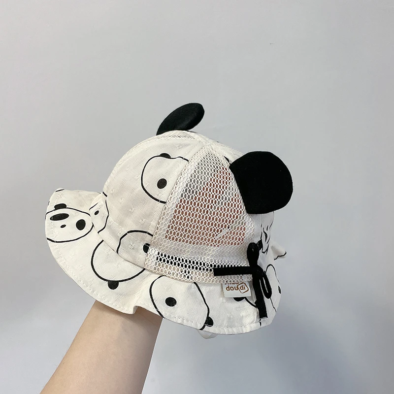 夏季婴儿透气渔夫帽太阳帽卡通熊猫韩版防晒遮阳帽子宝宝网眼网帽