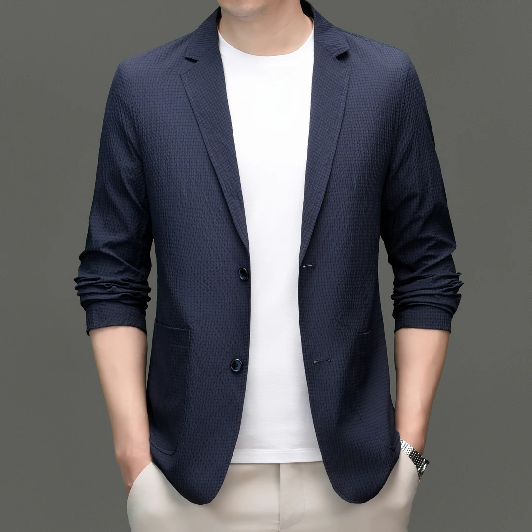 立秋新款男士商务休闲潮流绅士正装西服纯色薄款韩版时尚西服上衣