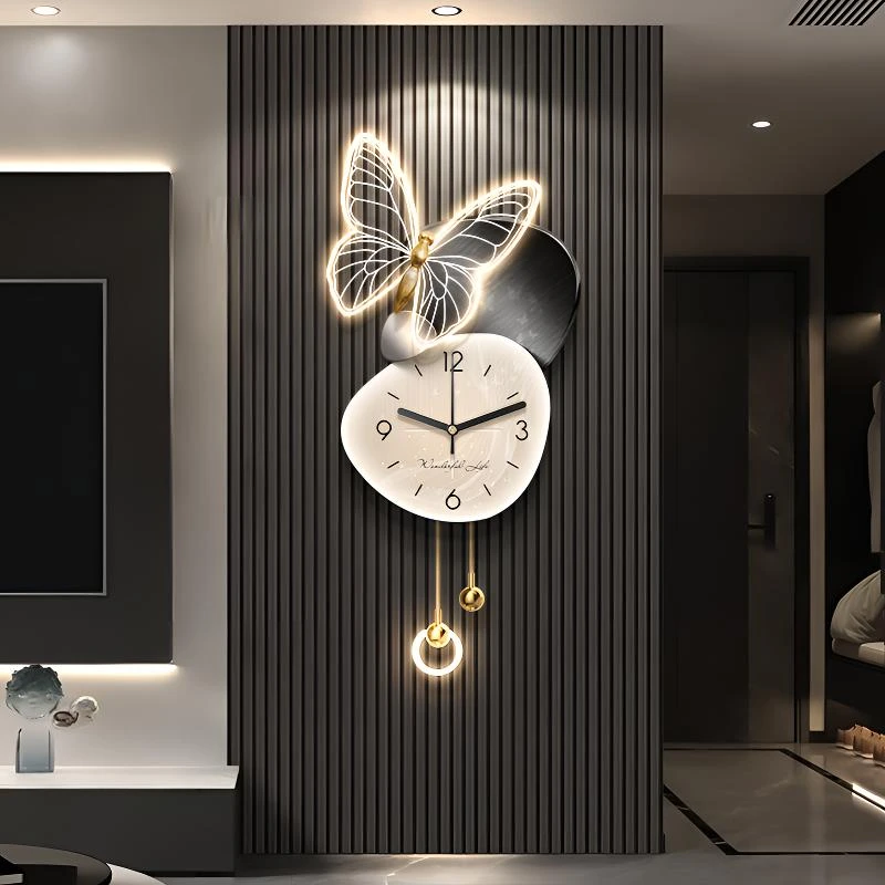 轻奢高级感带时钟电视背景墙装饰画石来运转客厅挂画格栅装饰挂件