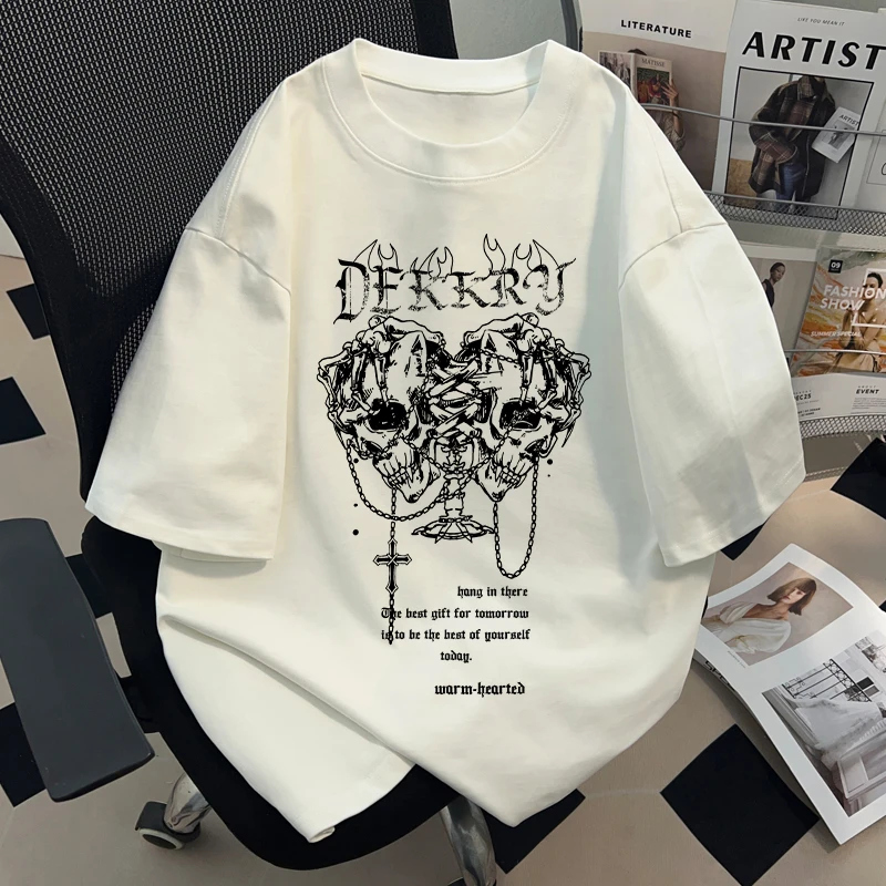 jtrt潮牌设计感美式印花纯棉短袖T恤男女夏季宽松打底情侣半袖ins