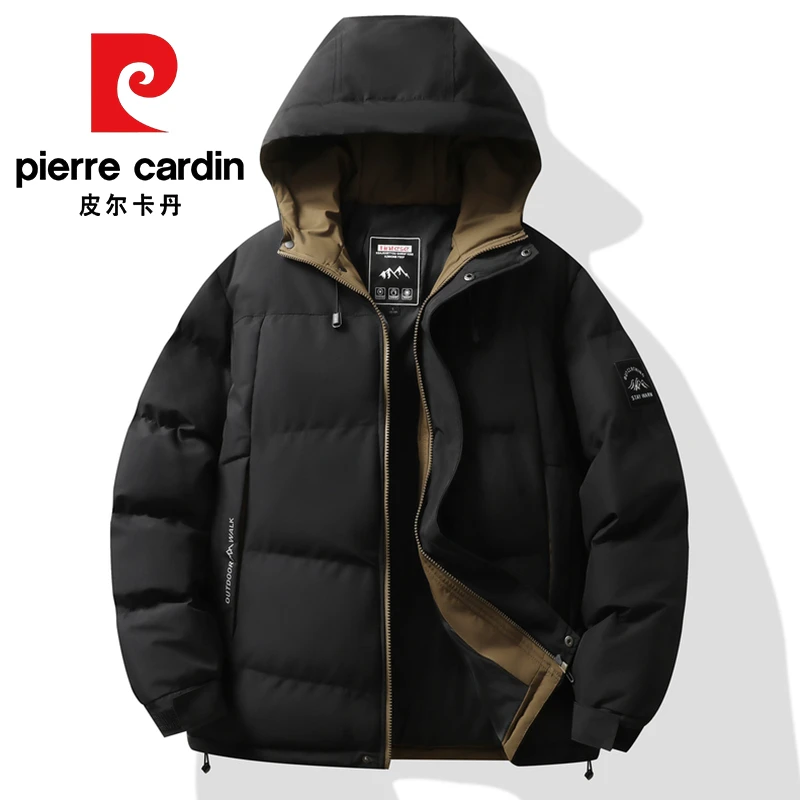 皮尔卡丹男士棉服冬季新款加厚简约百搭抗寒保暖宽松连帽宽松外套